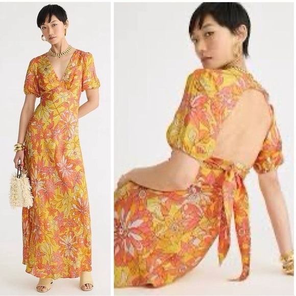 BNWT !! J. Crew Collection puff-sleeve cupro-blend maxi dress : sunset floral - Picture 6 of 9
